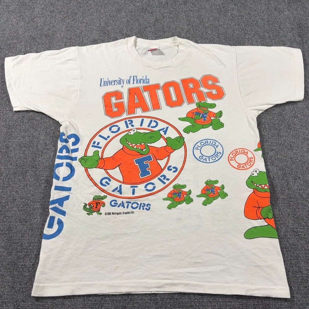 Vintage Florida Gators T Shirt Large All Over Print 80s UF Rare Single Stitch